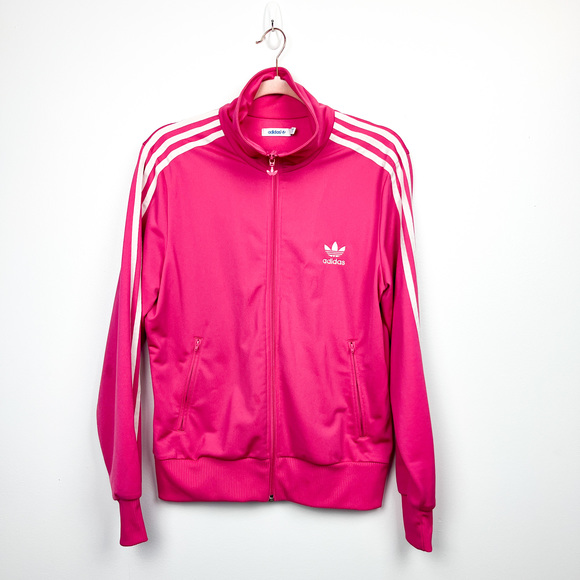 Adidas Long Sleeve Zip-Up Hot Pink & White Jacket - Picture 1 of 12